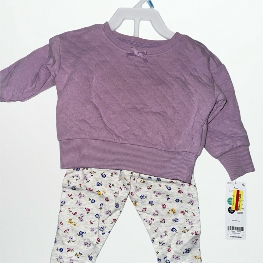 NWT 6m Carter's Purple Quilted Top and Floral Pants Set